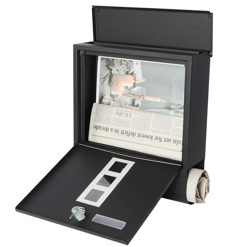 Parrency Locking Mailbox Wall Mount, Black Mailboxes with Secure Key Lock and Newspaper Compartment, Key Lock Drop Box Large Capacity with Galvanized Cover and Rust-Proof Metal Mailbox,11.8 x 13.2 x 3.5 Inch - Image 3